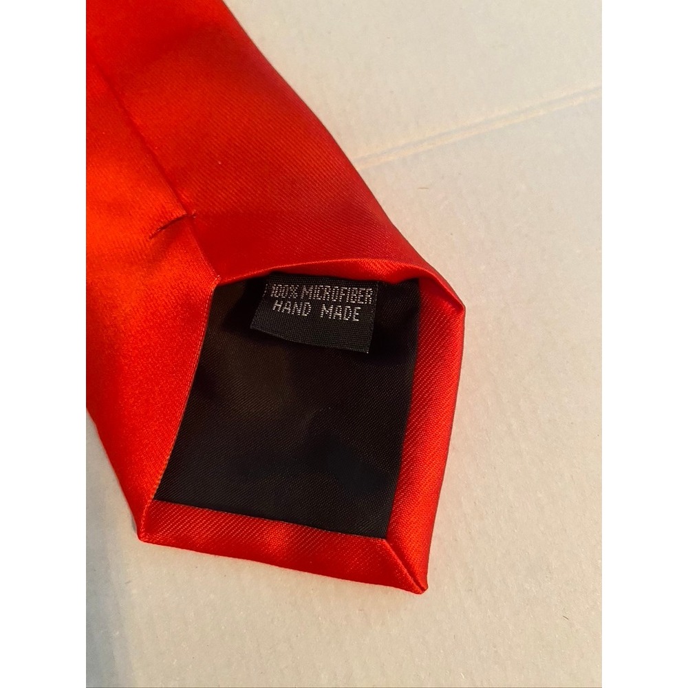 Moda Di Raza Mens Red Clip-On Necktie Solid Microfiber Hand‎ Made Pre-Tied Tie